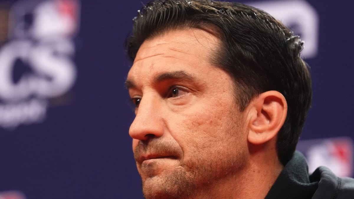 Arizona Diamondbacks general manager Mike Hazen speaks to the media before the 2023 National League Championship Series against the Philadelphia Phillies.