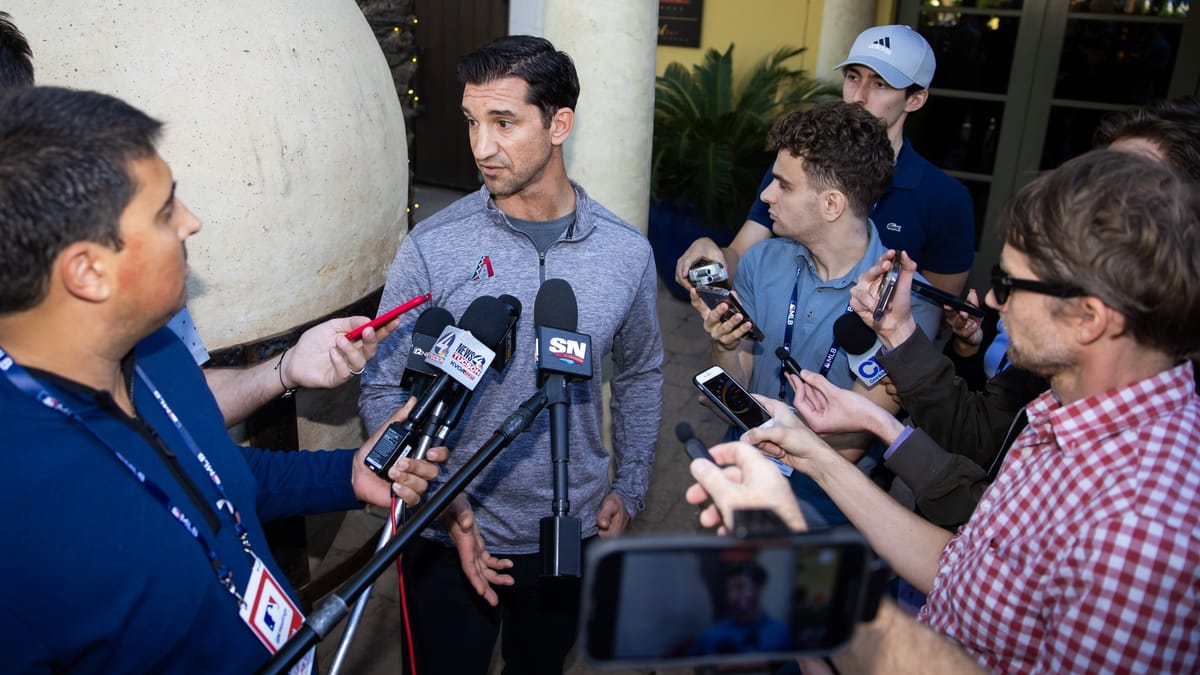 Diamondbacks general manager Mike Hazen addresses the media at the 2023 GM Meetings in Scottsdale, AZ.