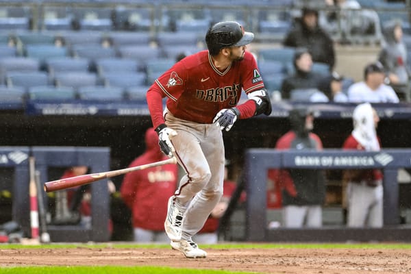 Arizona Diamondbacks shortstop Jordan Lawlar (10) bats against the New York Yankees at Yankee Stadium.