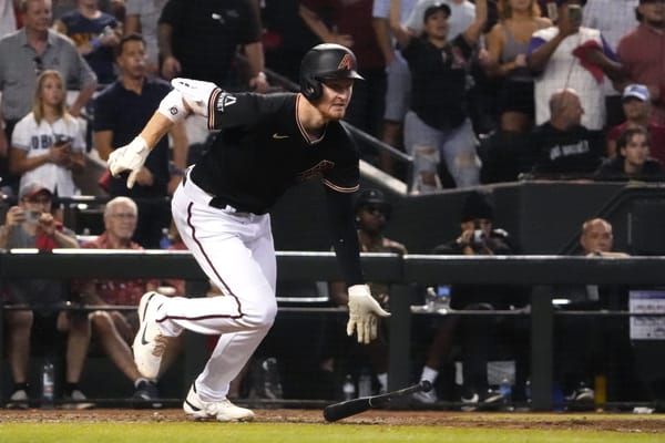 Arizona Diamondbacks outfielder Pavin Smith singles in Game 4 of the 2023 National League Championship Series against the Philadelphia Phillies at Chase Field.
