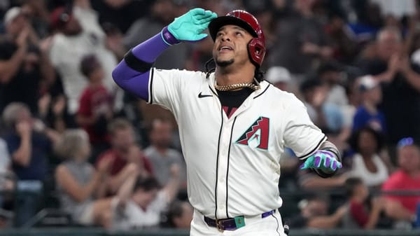 Arizona Diamondbacks second baseman Ketel Marte (4) celebrates after hitting a home run off Philadelphia Phillies pitcher Aaron Nola at Chase Field.