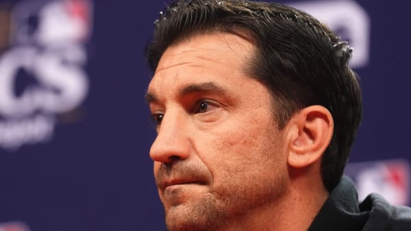 Arizona Diamondbacks general manager Mike Hazen speaks to the media before the 2023 National League Championship Series against the Philadelphia Phillies.