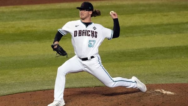 Arizona Diamondbacks left-handed pitcher Andrew Saalfrank (57) pitches in Game 3 of the 2023 World Series at Chase Field.