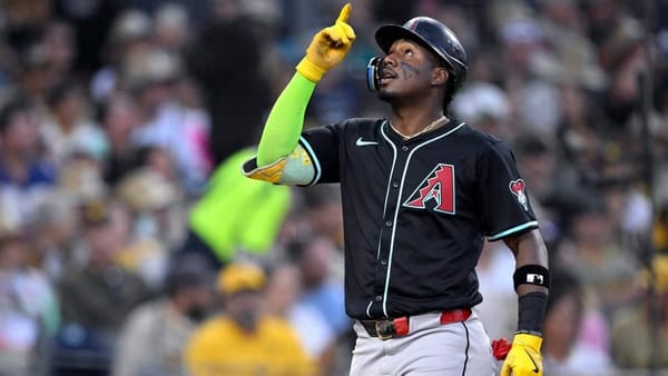 Arizona Diamondbacks shortstop Geraldo Perdomo (2) hits a Grand Slam against the San Diego Padres at Petco Park.